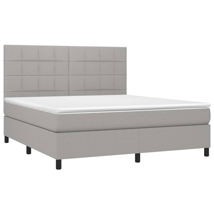 Boxspring Met Matras Stof Lichtgrijs 160 x 200 cm Blok met vierkanten
