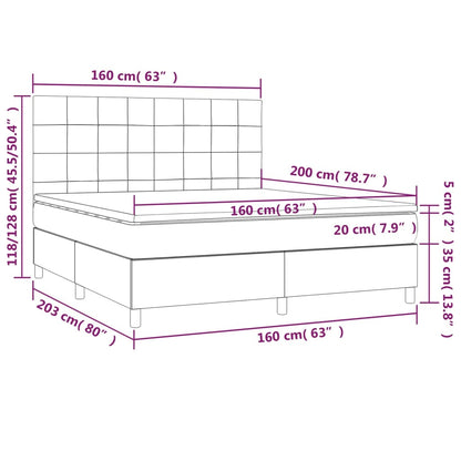 Boxspring Met Matras Stof Donkergrijs 160 x 200 cm Blok met vierkanten