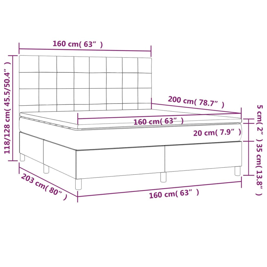 Boxspring Met Matras Stof Zwart 160 x 200 cm Blok met vierkanten