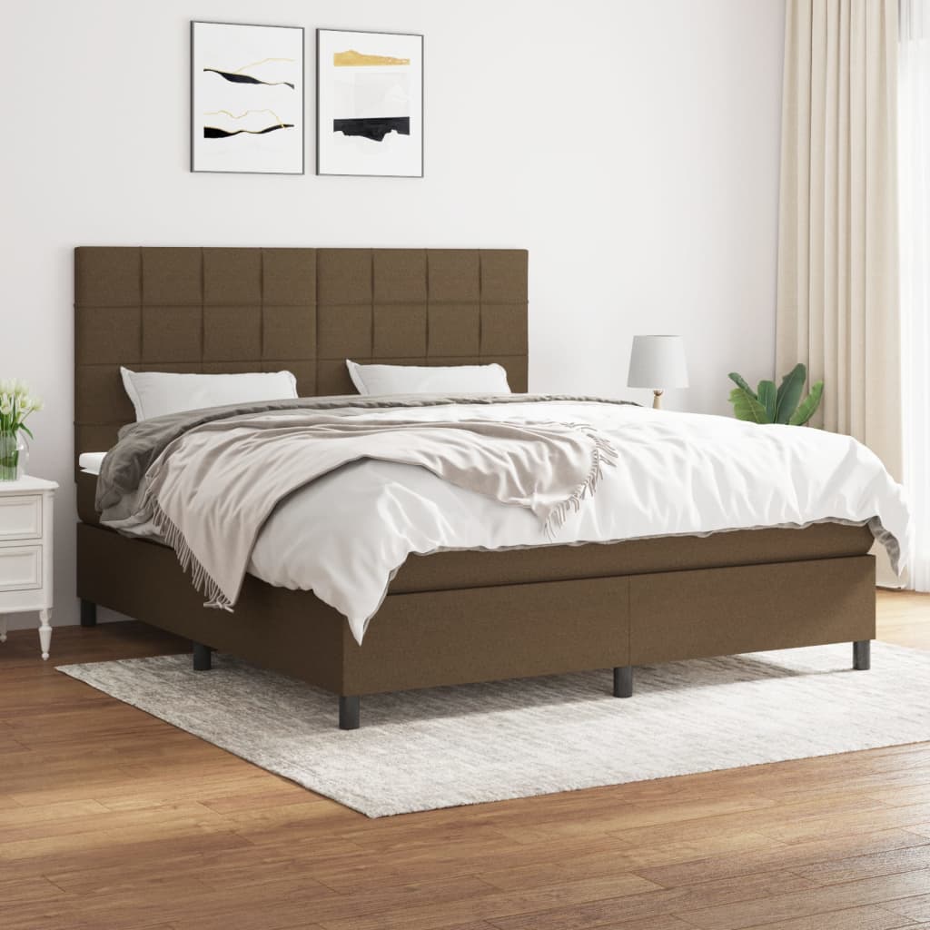 Boxspring met matras stof donkerbruin 160x200 cm