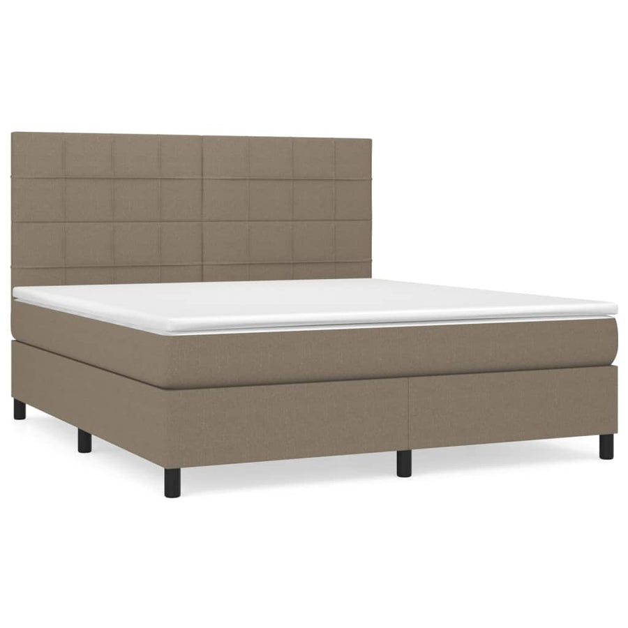 Boxspring Met Matras Stof Taupe 160 x 200 cm Blok met vierkanten