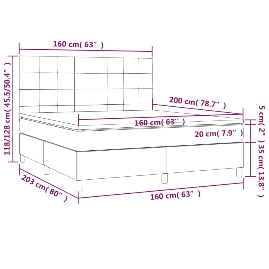 Boxspring Met Matras Stof Blauw 160 x 200 cm Blok met vierkanten