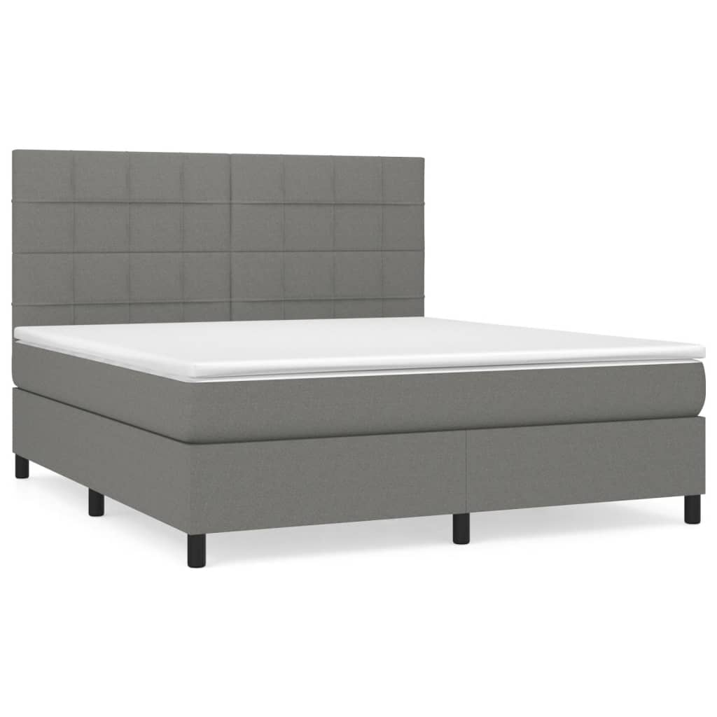 Boxspring Met Matras Stof Donkergrijs 180 x 200 cm Blok met vierkanten