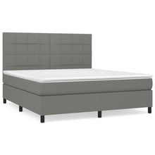 Boxspring Met Matras Stof Donkergrijs 180 x 200 cm Blok met vierkanten