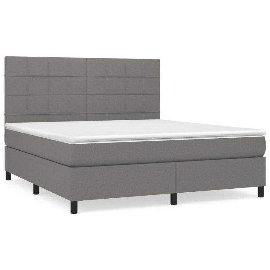 Boxspring Met Matras Stof Donkergrijs 180 x 200 cm Blok met vierkanten