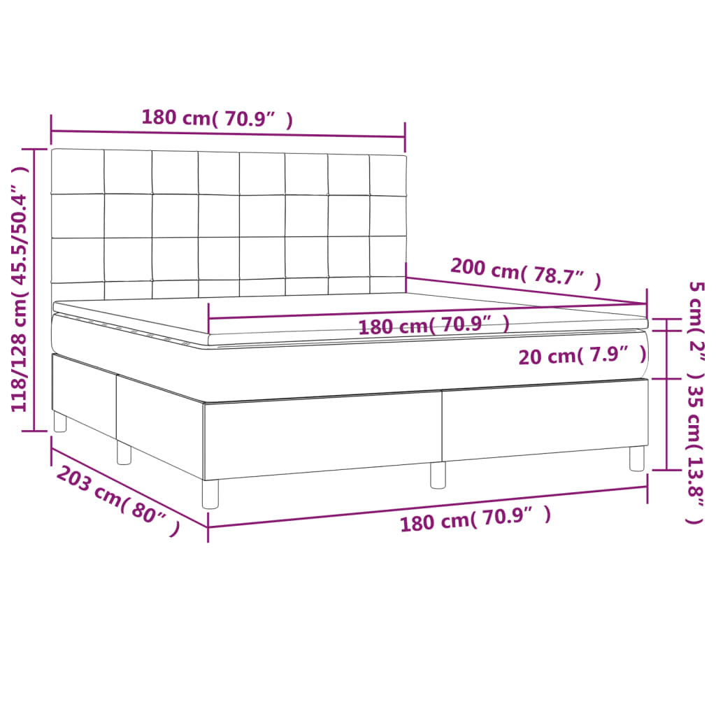 Boxspring Met Matras Stof Donkergrijs 180 x 200 cm Blok met vierkanten
