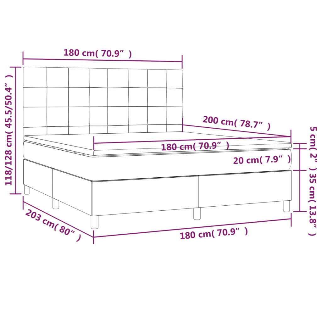 Boxspring Met Matras Stof Donkerbruin 180 x 200 cm Blok met vierkanten