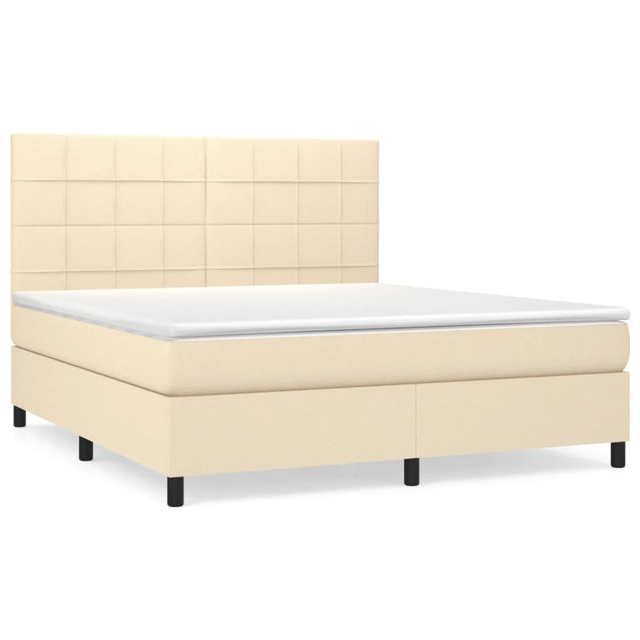 Boxspring Met Matras Stof Crèmekleurig 180X200 Cm 180 x 200 cm Blok met vierkanten