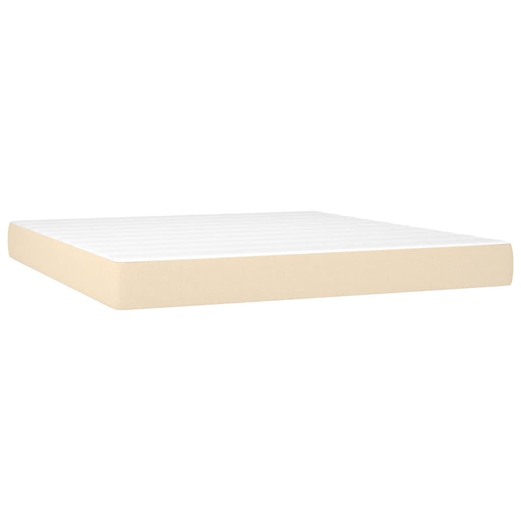 Boxspring Met Matras Stof Crèmekleurig 180X200 Cm 180 x 200 cm Blok met vierkanten