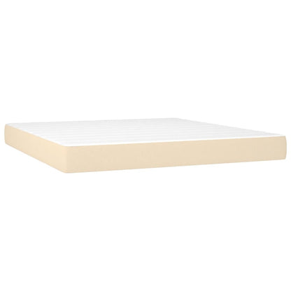 Boxspring Met Matras Stof Crèmekleurig 180X200 Cm 180 x 200 cm Blok met vierkanten