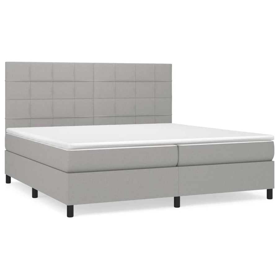 Boxspring Met Matras Stof Lichtgrijs 200 x 200 cm Blok met vierkanten