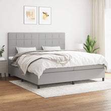 Boxspring Met Matras Stof Lichtgrijs 200 x 200 cm Blok met vierkanten