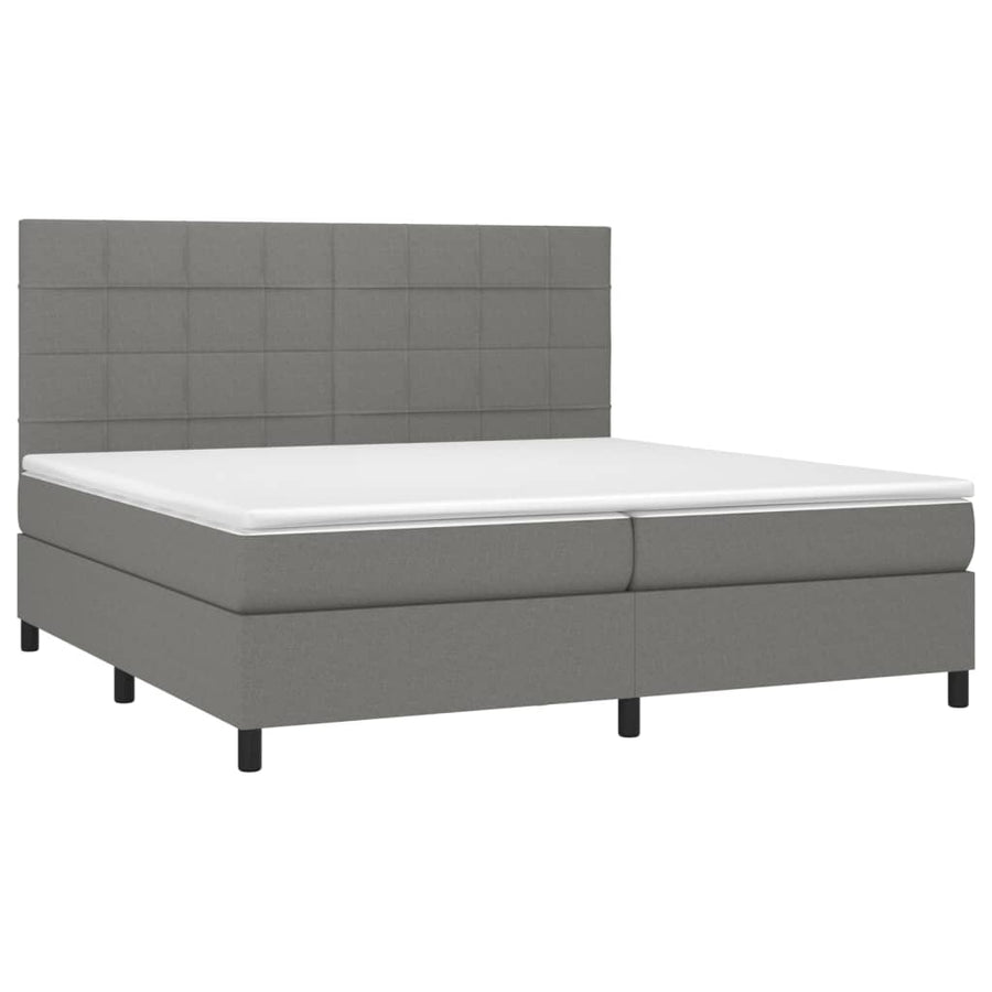 Boxspring Met Matras Stof Donkergrijs 200 x 200 cm Blok met vierkanten