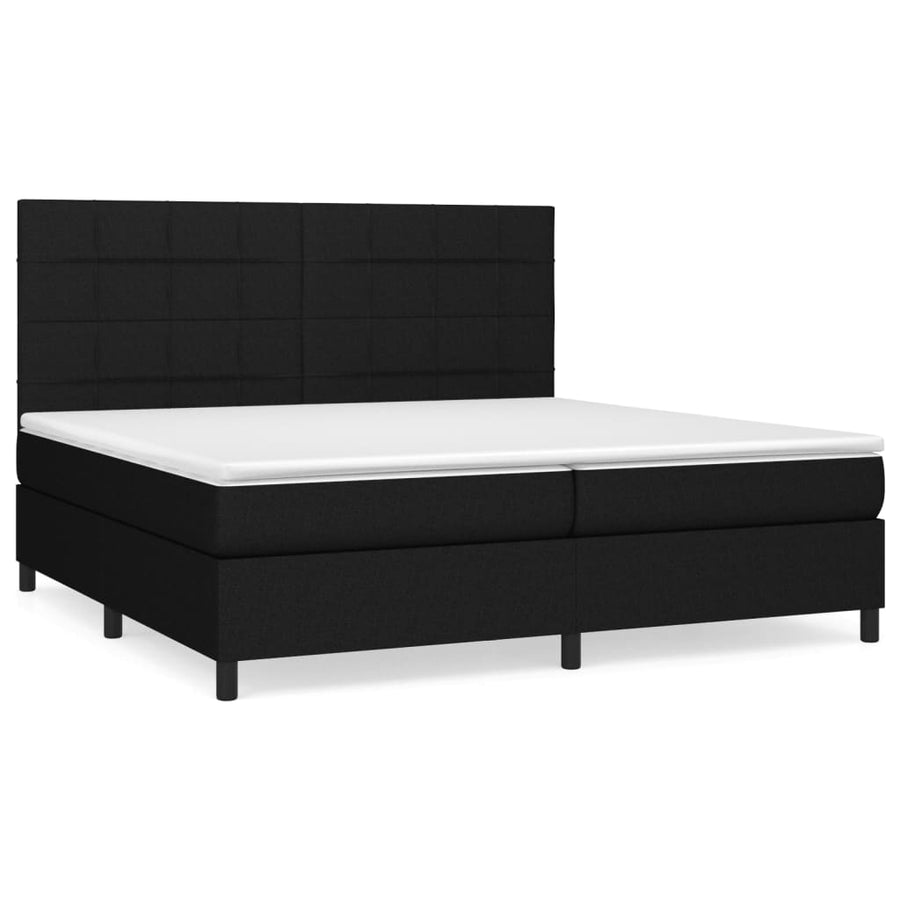 Boxspring Met Matras Stof Zwart 200 x 200 cm Blok met vierkanten