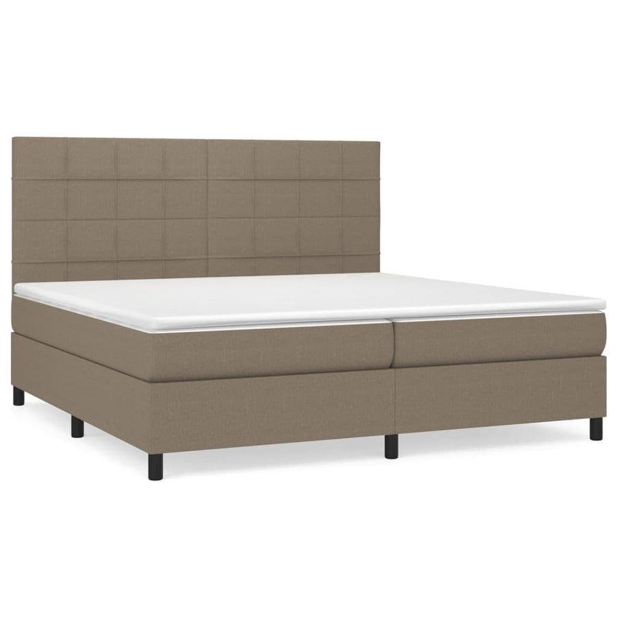 Boxspring Met Matras Stof Taupe 200 x 200 cm Blok met vierkanten
