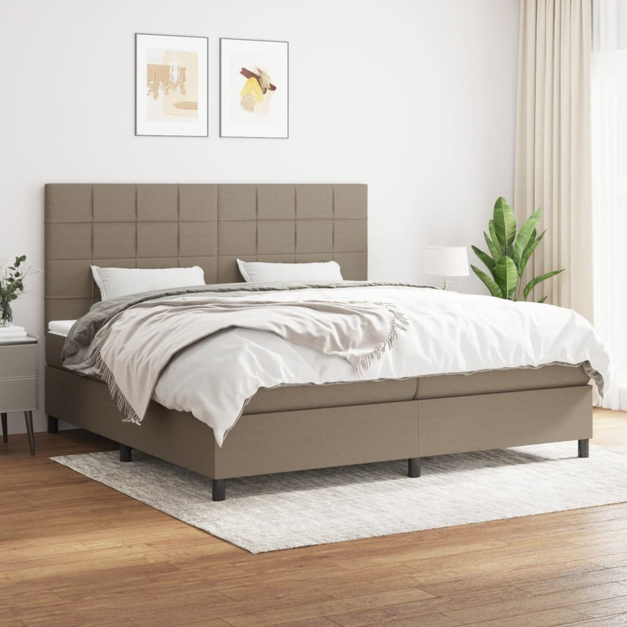 Boxspring Met Matras Stof Taupe 200 x 200 cm Blok met vierkanten