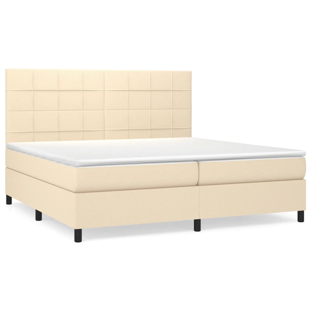 Boxspring Met Matras Stof Kleurig Crème 200 x 200 cm Blok met vierkanten