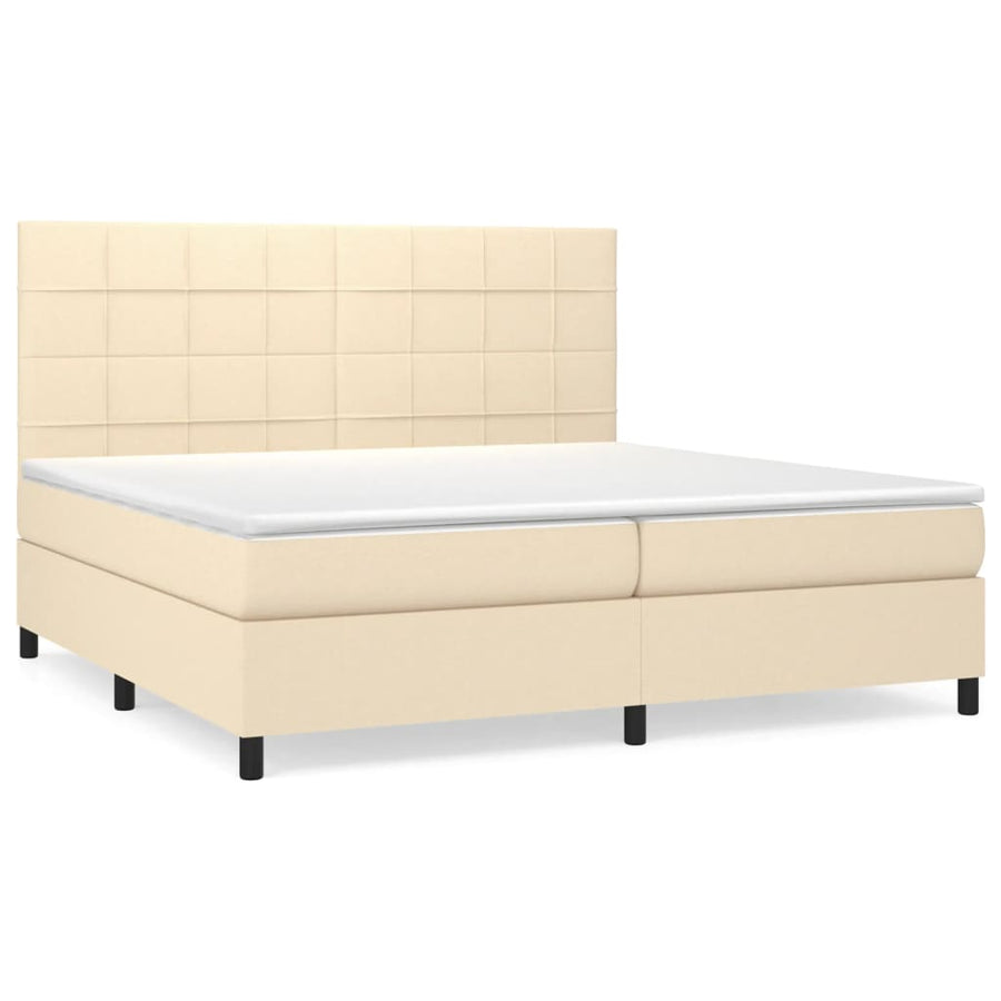 Boxspring Met Matras Stof Kleurig Crème 200 x 200 cm Blok met vierkanten