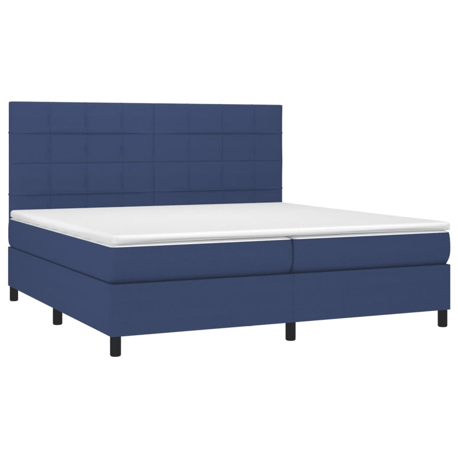 Boxspring Met Matras Stof Blauw 200 x 200 cm Blok met vierkanten
