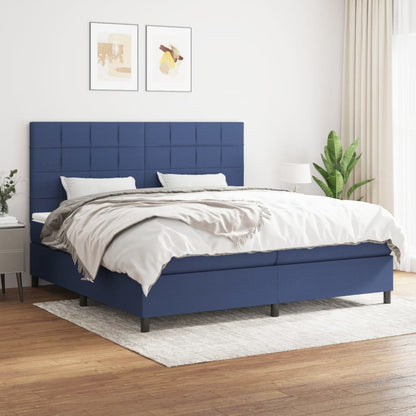 Boxspring Met Matras Stof Blauw 200 x 200 cm Blok met vierkanten