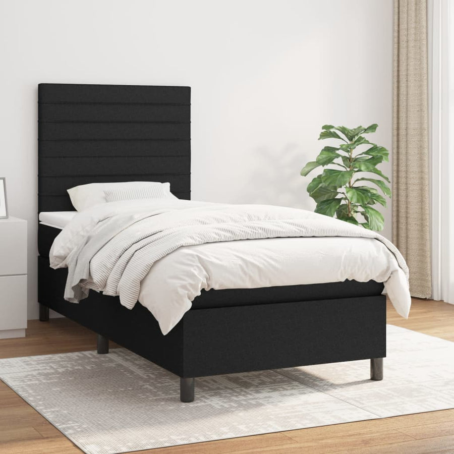 Boxspring Met Matras Stof Zwart 80 x 200 cm Horizontale strepen