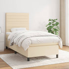 Boxspring met matras stof crèmekleurig 90x190 cm 90 x 190 cm Horizontale strepen