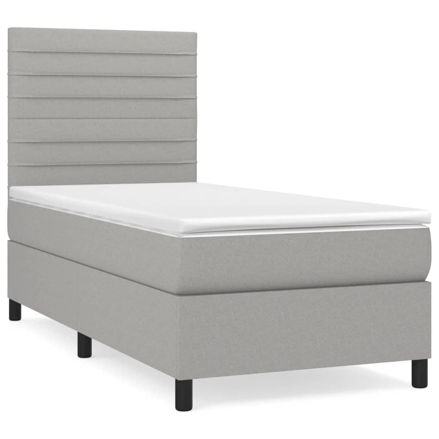 Boxspring Met Matras Stof Lichtgrijs 90 x 200 cm Horizontale strepen