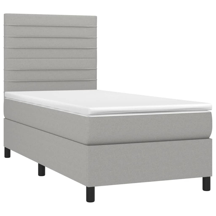 Boxspring Met Matras Stof Lichtgrijs 90 x 200 cm Horizontale strepen