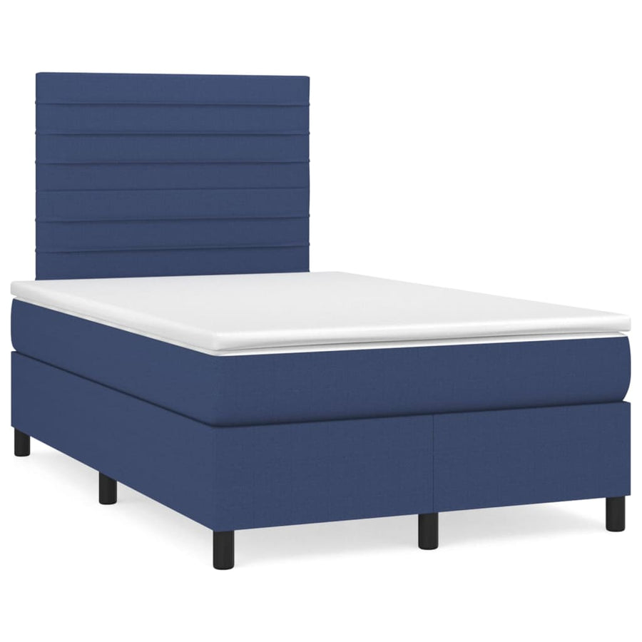 Boxspring Met Matras Stof Blauw 120 x 200 cm Horizontale strepen