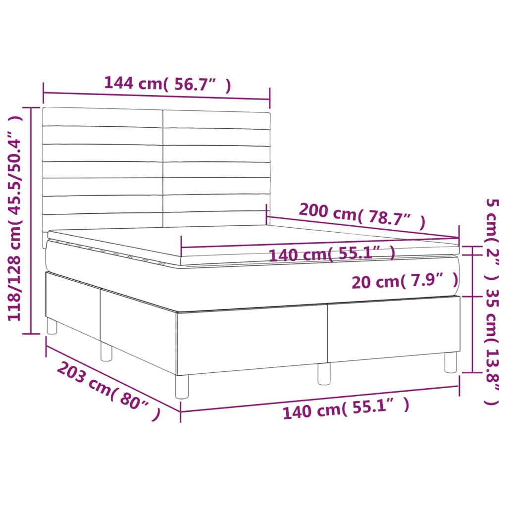 Boxspring Met Matras Stof Donkergrijs 140 x 200 cm Horizontale strepen