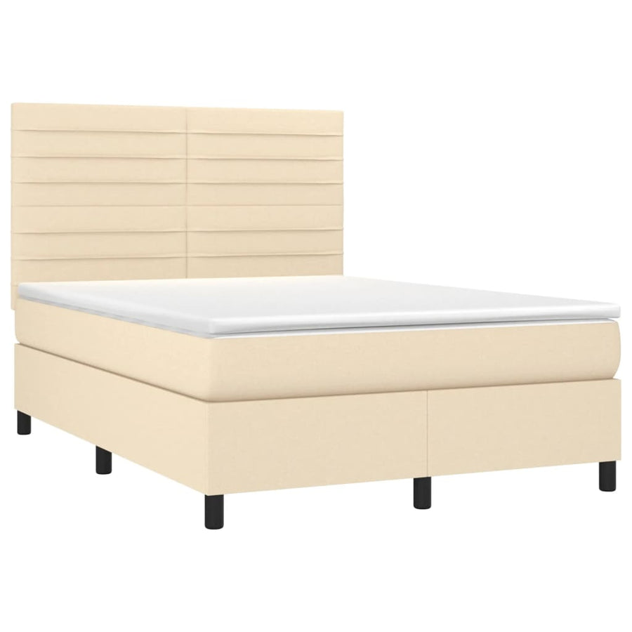 Boxspring met matras stof crèmekleurig 140x200 cm 140 x 200 cm Horizontale strepen