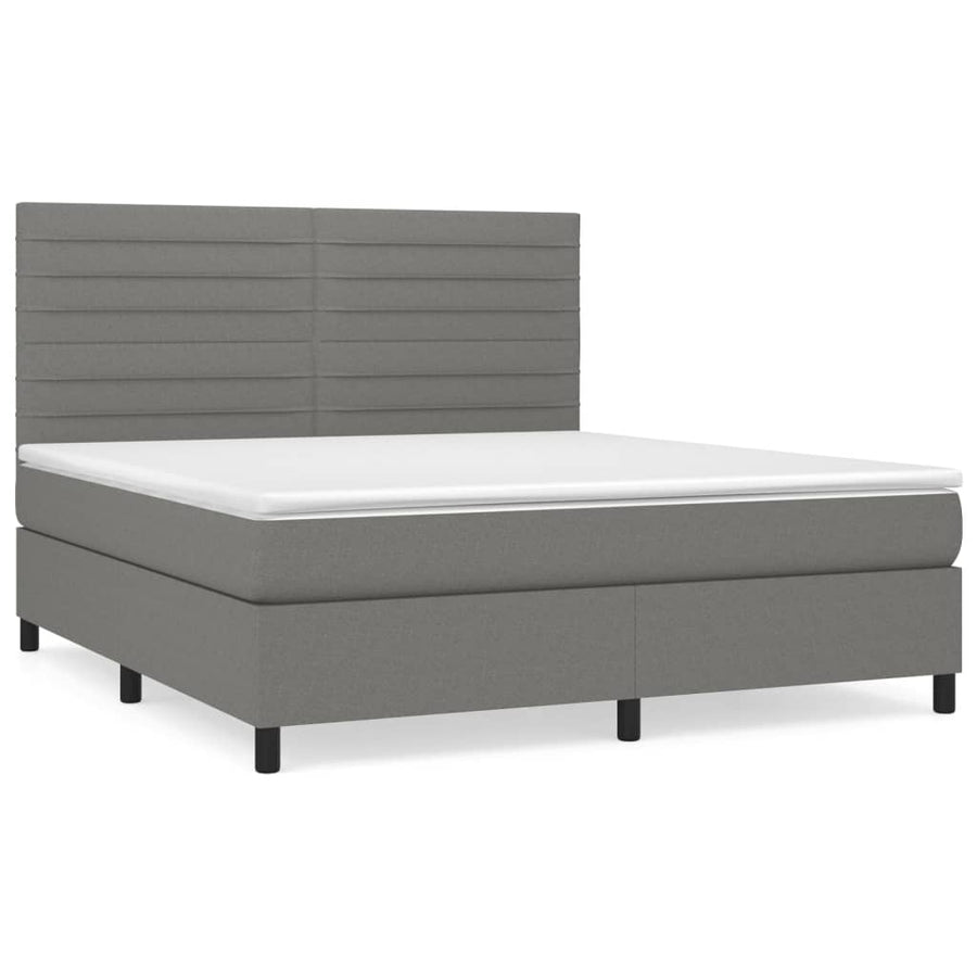 Boxspring Met Matras Stof Donkergrijs 160 x 200 cm Horizontale strepen