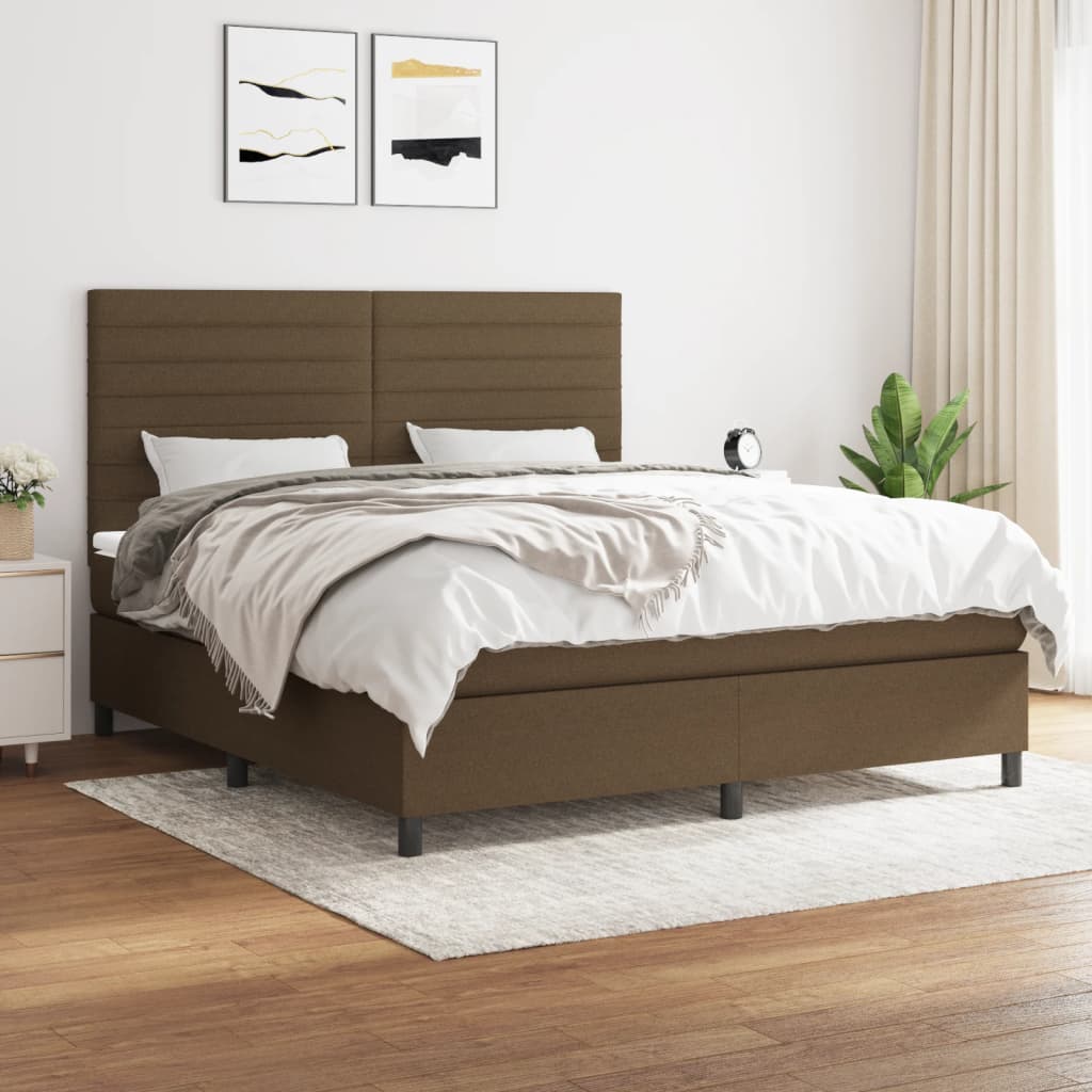 Boxspring Met Matras Stof Donkerbruin 160 x 200 cm Horizontale strepen