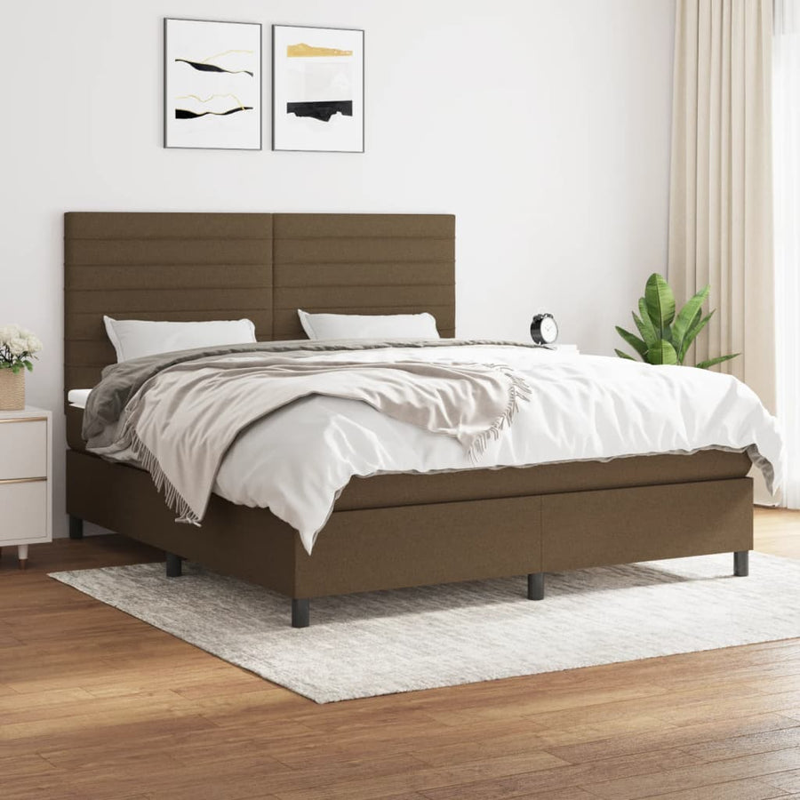 Boxspring Met Matras Stof Donkerbruin 160 x 200 cm Horizontale strepen