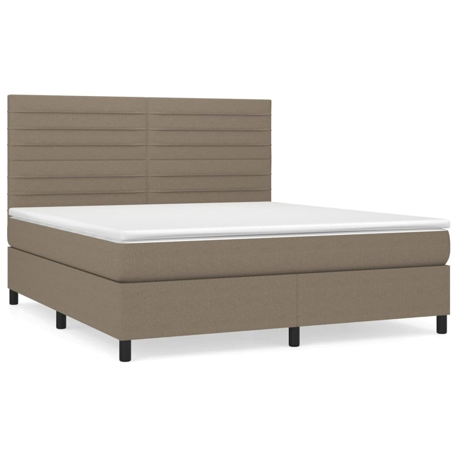 Boxspring Met Matras Stof Taupe 160X200 Cm 160 x 200 cm Horizontale strepen