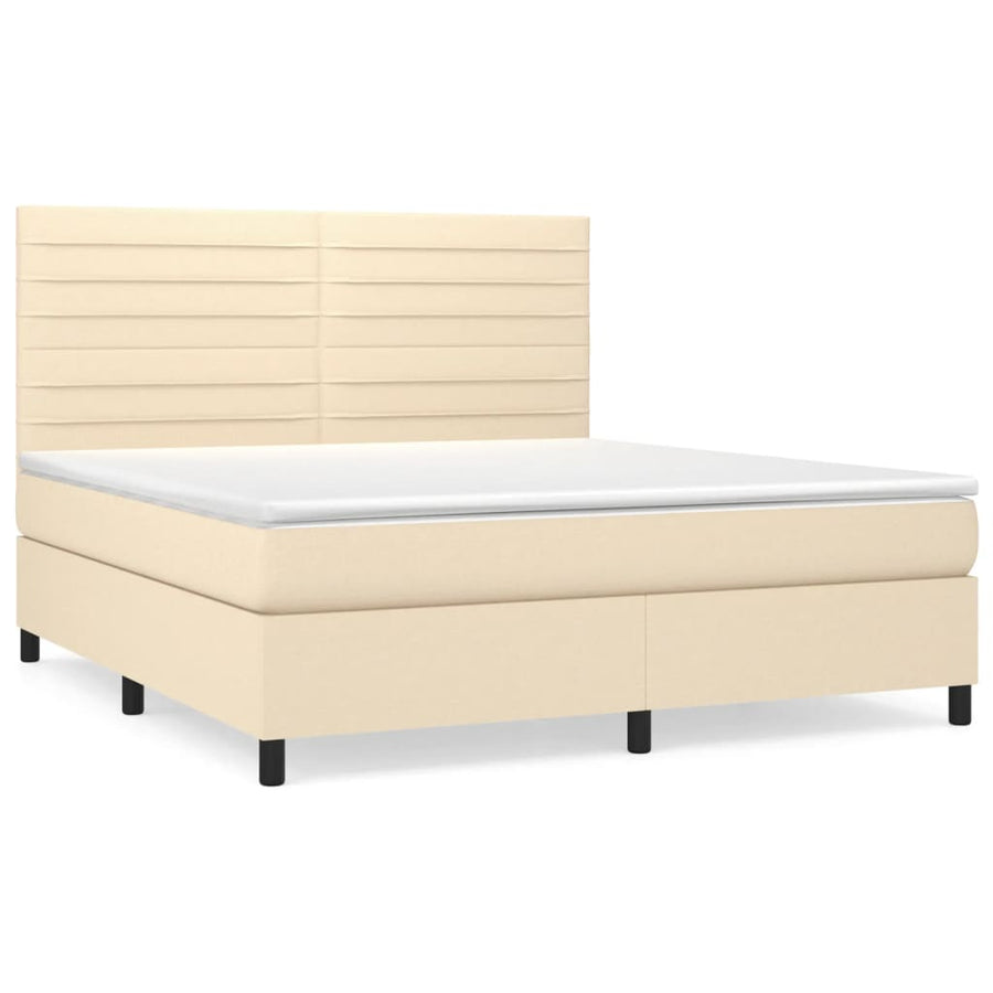 Boxspring Met Matras Stof Kleurig Crème 160 x 200 cm Horizontale strepen