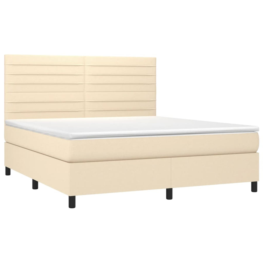 Boxspring Met Matras Stof Kleurig Crème 160 x 200 cm Horizontale strepen