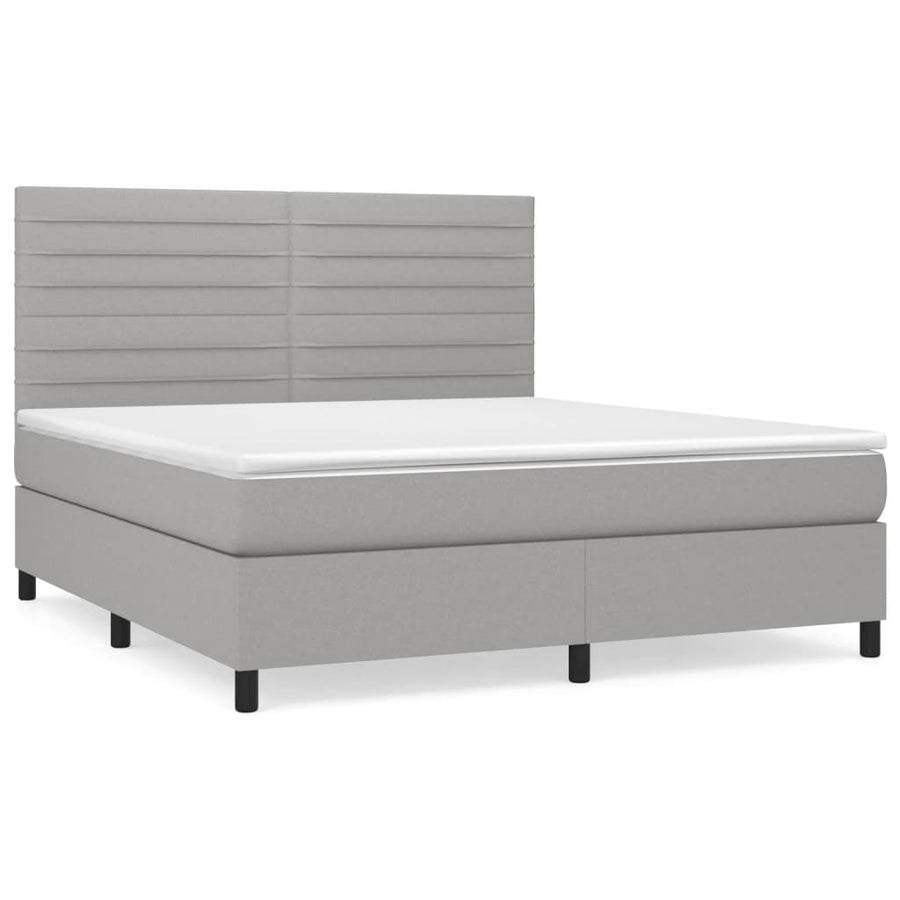 Boxspring Met Matras Stof Lichtgrijs 180 x 200 cm Horizontale strepen