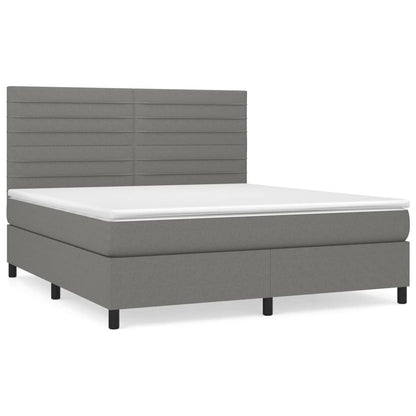 Boxspring Met Matras Stof Donkergrijs 180 x 200 cm Horizontale strepen
