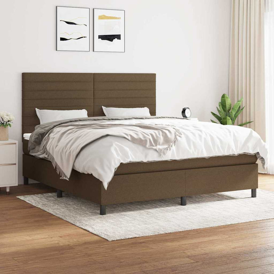 Boxspring Met Matras Stof 180 x 200 cm Donkerbruin
