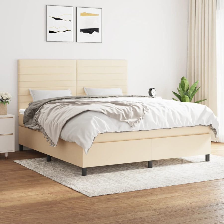 Boxspring Met Matras Stof Kleurig 180 x 200 cm Crème