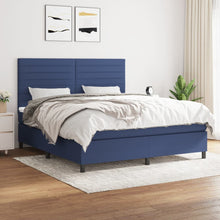 Boxspring Met Matras Stof Blauw 180X200 Cm Blauw 180 x 200 cm Horizontale strepen
