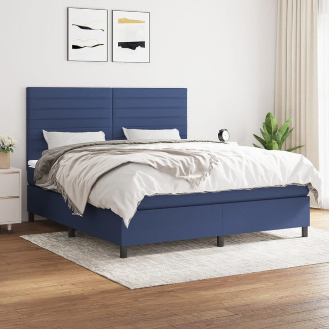 Boxspring Met Matras Stof Blauw 180X200 Cm Blauw 180 x 200 cm Horizontale strepen