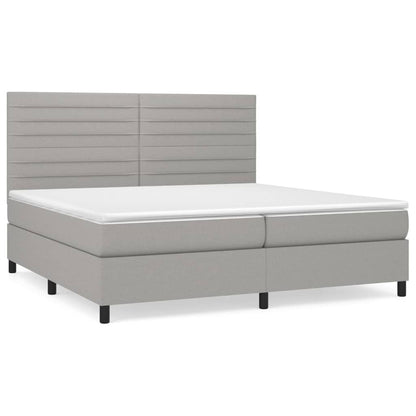 Boxspring Met Matras Stof Lichtgrijs 200 x 200 cm Horizontale strepen
