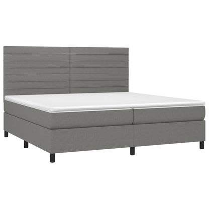 Boxspring Met Matras Stof Donkergrijs 200 x 200 cm Horizontale strepen