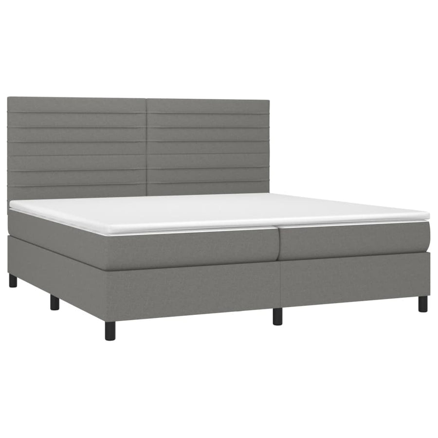 Boxspring Met Matras Stof Donkergrijs 200 x 200 cm Horizontale strepen