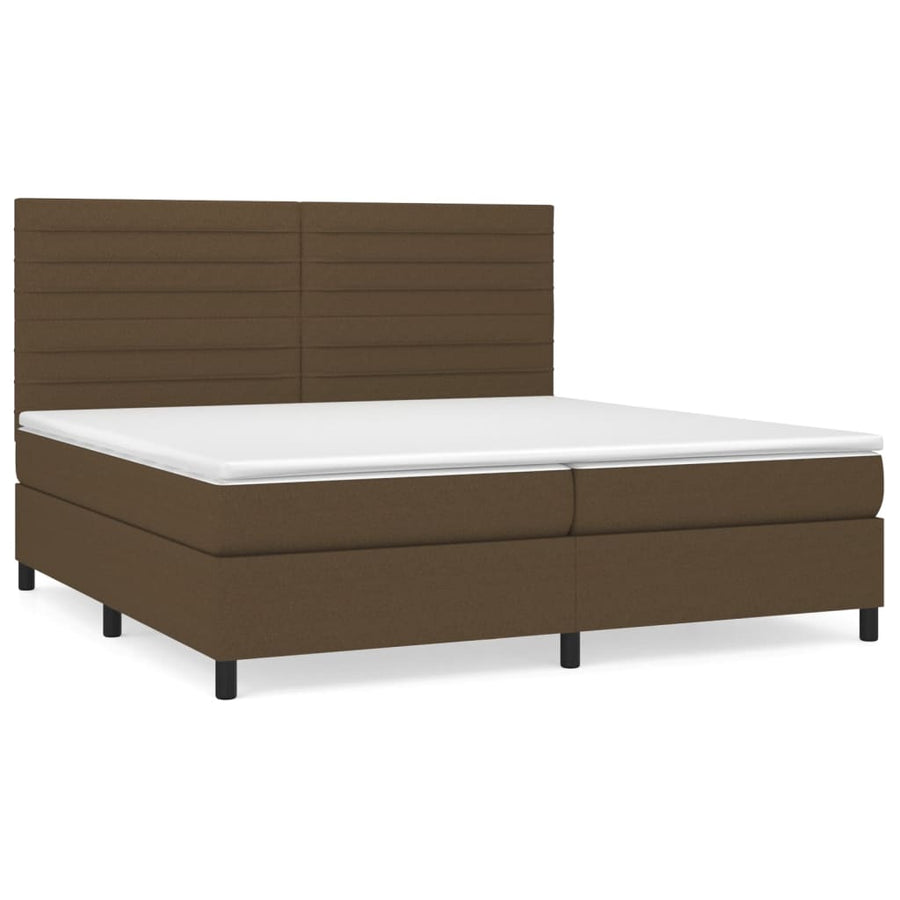 Boxspring Met Matras Stof Donkerbruin 200X200 Cm 200 x 200 cm Horizontale strepen