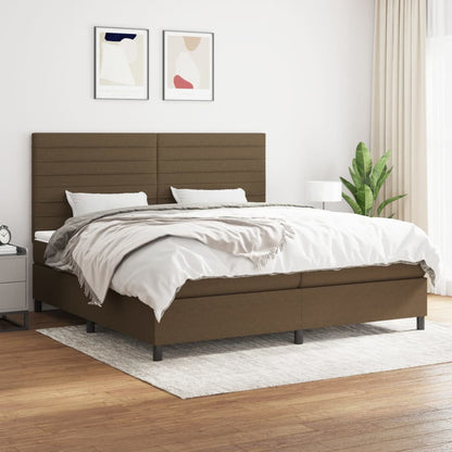 Boxspring Met Matras Stof Donkerbruin 200X200 Cm 200 x 200 cm Horizontale strepen
