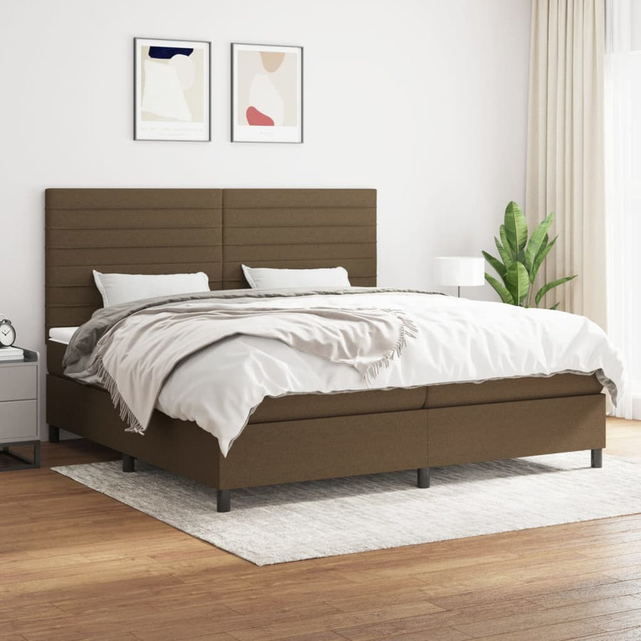 Boxspring Met Matras Stof Donkerbruin 200X200 Cm 200 x 200 cm Horizontale strepen