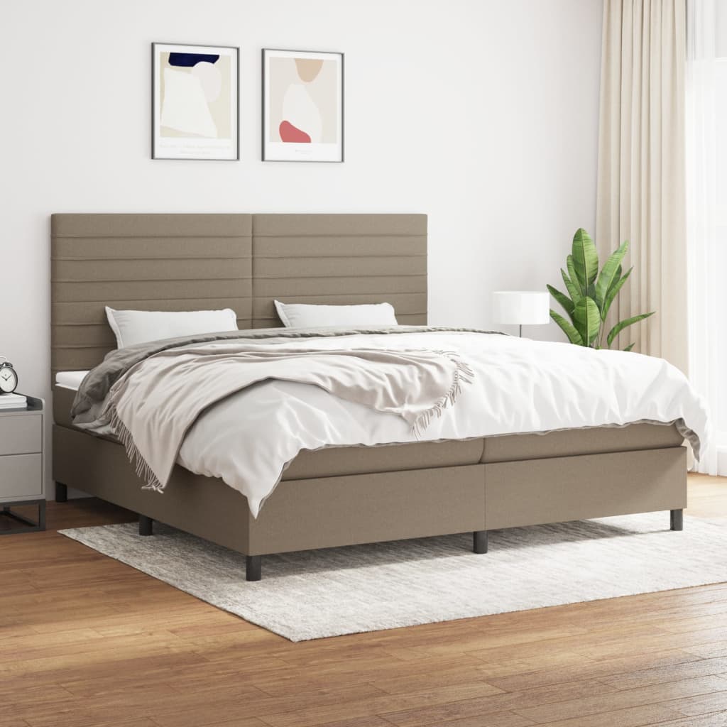 Boxspring Met Matras Stof Taupe 200 x 200 cm Horizontale strepen